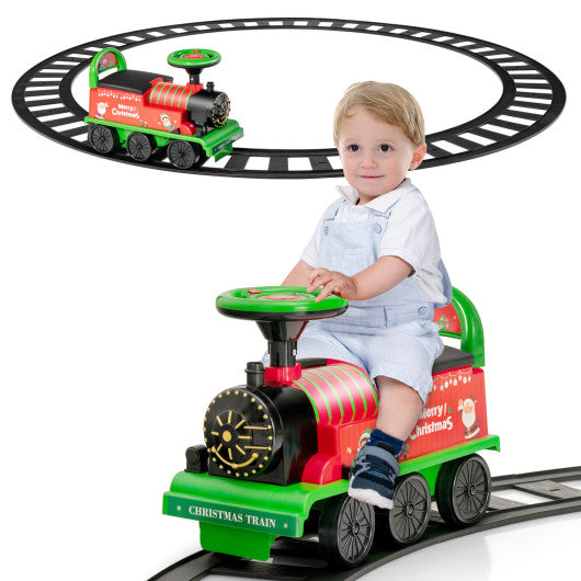 6V Electric Kids Ride On Car Toy Train with 16 Pieces Tracks-Green