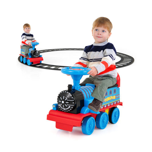 6V Electric Kids Ride On Car Toy Train with 16 Pieces Tracks-Navy