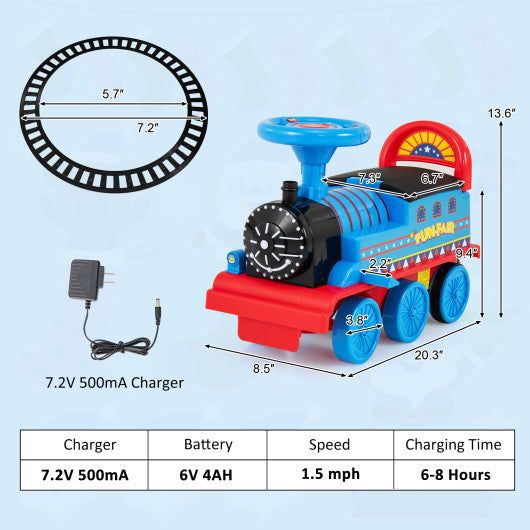 6V Electric Kids Ride On Car Toy Train with 16 Pieces Tracks-Navy