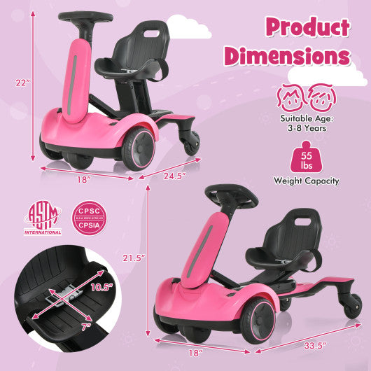 6V Kids Ride on Drift Car with 360° Spin and 2 Adjustable Heights-Pink