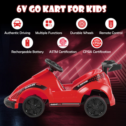 6V Kids Ride On Go Cart with Remote Control and Safety Belt-Red