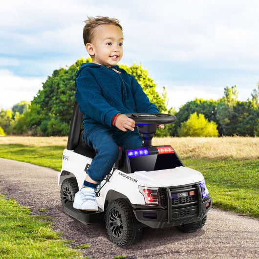 6V Kids Ride On Police Car with Real Megaphone and Siren Flashing Lights-White