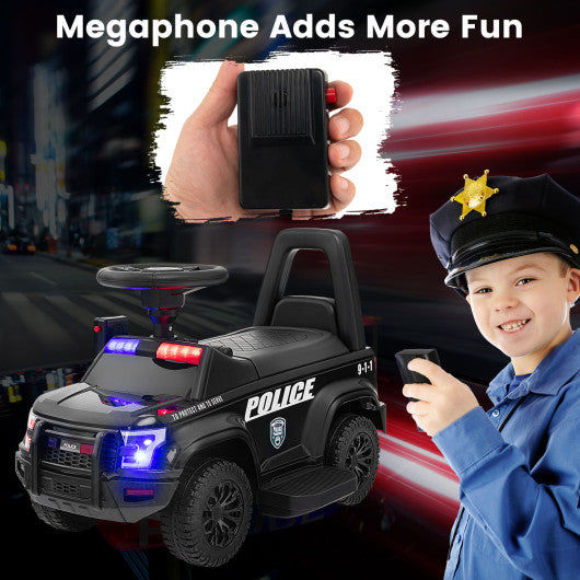 6V Kids Ride On Police Car with Real Megaphone and Siren Flashing Lights-Black