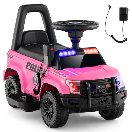 6V Kids Ride On Police Car with Real Megaphone and Siren Flashing Lights-Pink