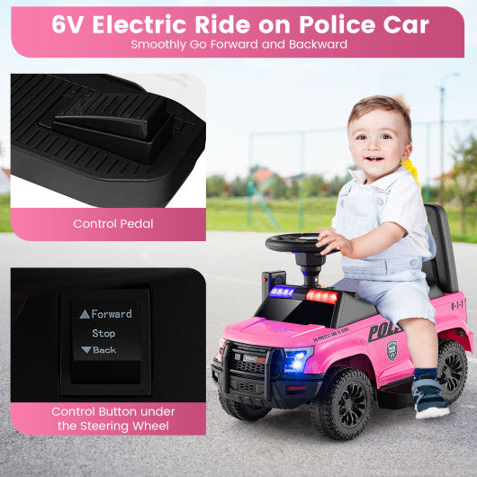 6V Kids Ride On Police Car with Real Megaphone and Siren Flashing Lights-Pink