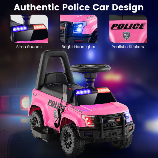 6V Kids Ride On Police Car with Real Megaphone and Siren Flashing Lights-Pink