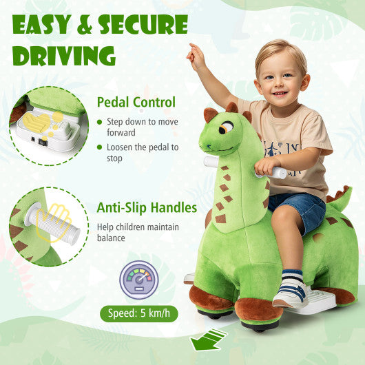 6V Kids Ride on Dinosaur with Foot Pedal and Padded Seat and Music-Green