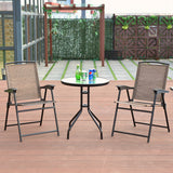 3 Pieces Bistro Patio Garden Furniture Set with Round Table and Folding Chairs