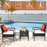 3 Piece PE Rattan Wicker Sofa Set with Washable and Removable Cushion for Patio-White