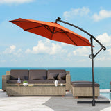 10 ft 360° Rotation Solar Powered LED Patio Offset Umbrella without Weight Base-Orange