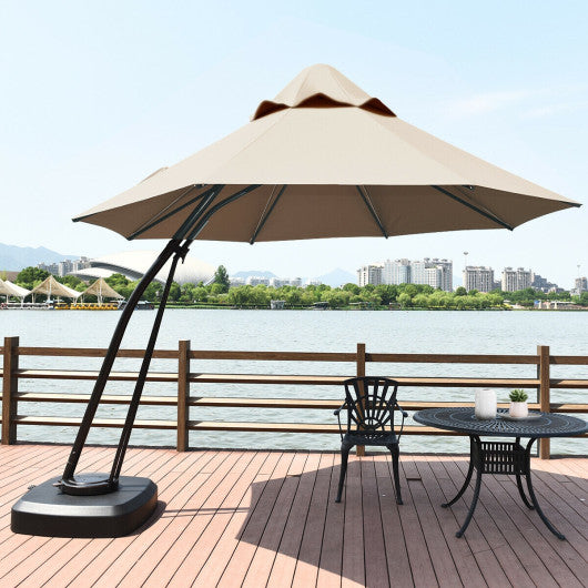 11 Feet Outdoor Cantilever Hanging Umbrella with Base and Wheels-Tan