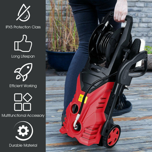 1800W 2030PSI Electric Pressure Washer Cleaner with Hose Reel-Red