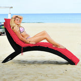 Folding Patio Rattan Portable Lounge Chair Chaise with Cushion-Red