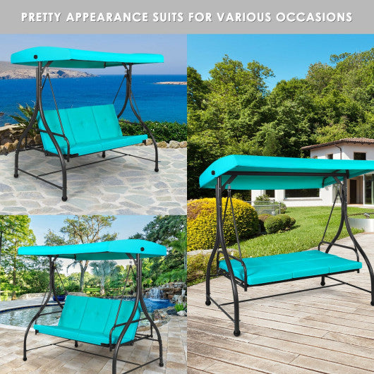 3 Seats Converting Outdoor Swing Canopy Hammock with Adjustable Tilt Canopy-Turquoise