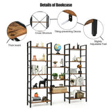Vintage Triple Wide 5-Tier Bookcase Large Bookshelf Display Storage Shelf-Brown