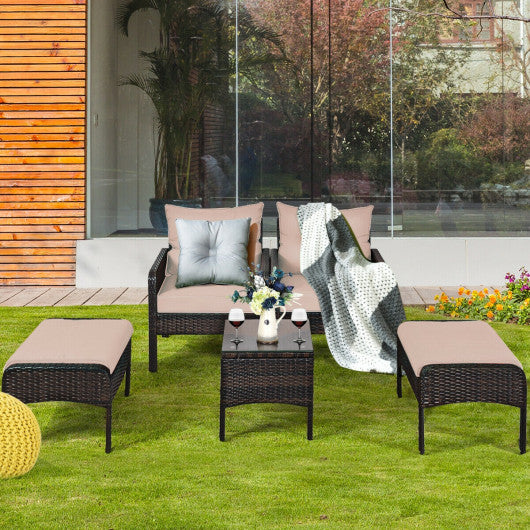 5 Pcs Patio Rattan Wicker Sofa Furniture Set