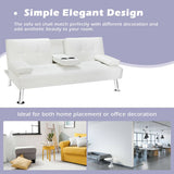 Convertible Folding Leather Futon Sofa with Cup Holders and Armrests-White