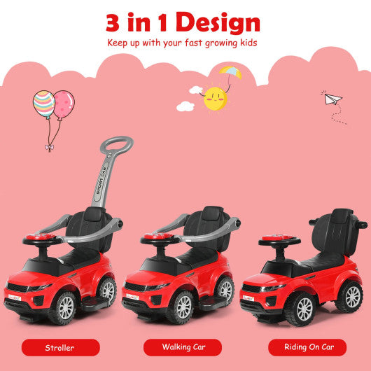 3 In 1 Ride on Push Car Toddler Stroller Sliding Car with Music-Red