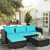 5 Pieces Patio Rattan Furniture Set with Coffee Table-Turquoise