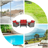 4 Pieces Patio Rattan Furniture Set Sofa Table with Storage Shelf Cushion-Red