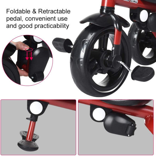 4-in-1 Kids Tricycle with Adjustable Push Handle-Red