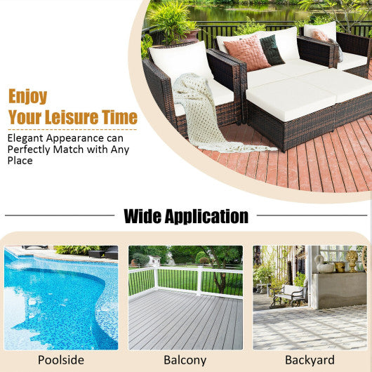 5 Pieces Patio Cushioned Rattan Furniture Set-White