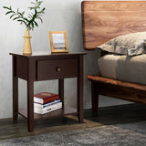 Nightstand with Drawer and Storage Shelf for Bedroom Living Room-Espresso