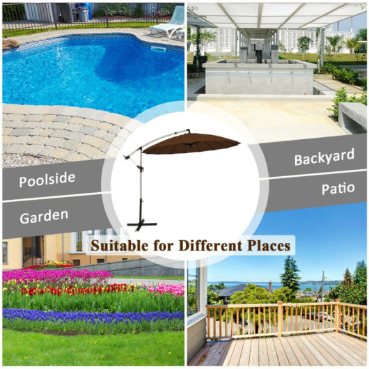 10 Feet Patio Offset Umbrella Market Hanging Umbrella for Backyard Poolside Lawn Garden-Tan