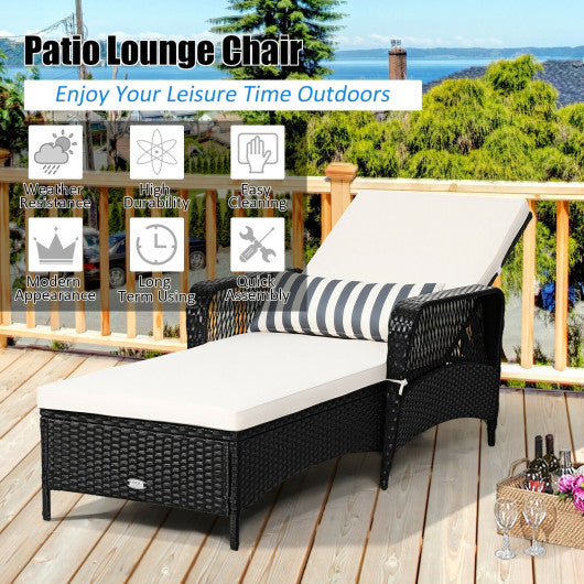 PE Rattan Armrest Chaise Lounge Chair with Adjustable Pillow-Black