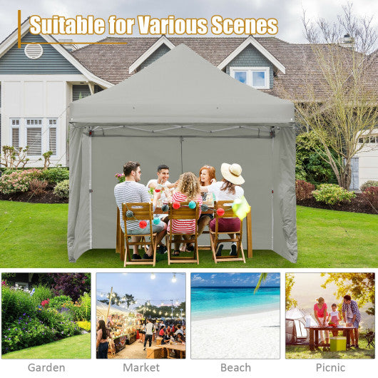 10 x 10 Feet Pop up Gazebo with 4 Height and Adjust Folding Awning-Gray