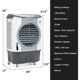 4-in-1 Industrial Evaporative Air Cooler Fan with 12 Gallon Tank and Wheels-Gray