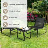 3 Pieces Patio Bistro Furniture Set with Glass Top Table Garden Deck-Black