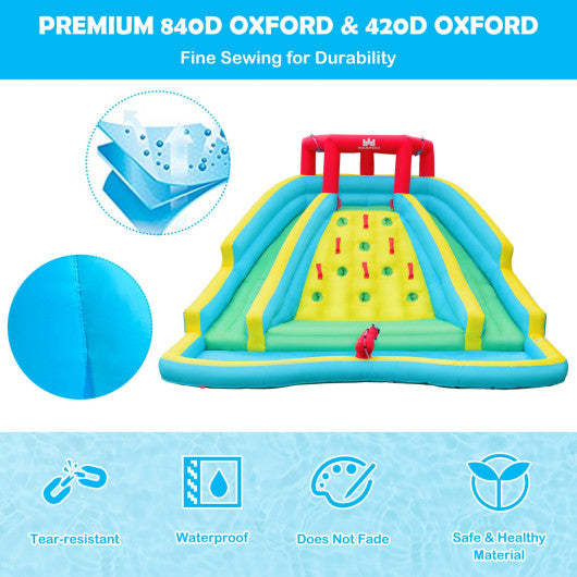 Inflatable Water Park Bounce House with Double Slide and Climbing Wall with 735W Blower