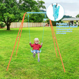 Outdoor Kids Swing Set with Heavy-Duty Metal A-Frame and Ground Stakes-Orange