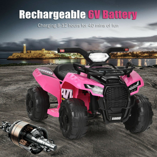 6V Kids ATV Quad Electric Ride On Car with LED Light and MP3-Pink