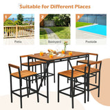 7 Pieces Acacia Wood Patio Rattan Bar Set with Umbrella Hole