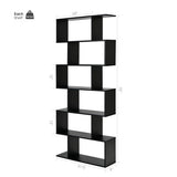 6 Tier S-Shaped Bookshelf Storage Display Bookcase Decor Z-Shelf -Black