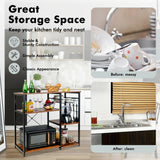 Industrial Kitchen Baker's Rack Microwave Shelf with 6 Hooks-Brown