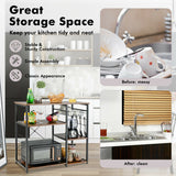 Industrial Kitchen Baker's Rack Microwave Shelf with 6 Hooks-Walnut