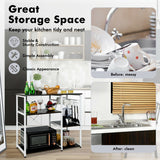 Industrial Kitchen Baker's Rack Microwave Shelf with 6 Hooks-Dark Brown