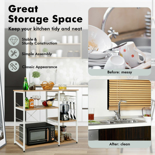 Industrial Kitchen Baker's Rack Microwave Shelf with 6 Hooks-Natural