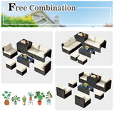 8 Pieces Patio Rattan Storage Table Furniture Set-Off White