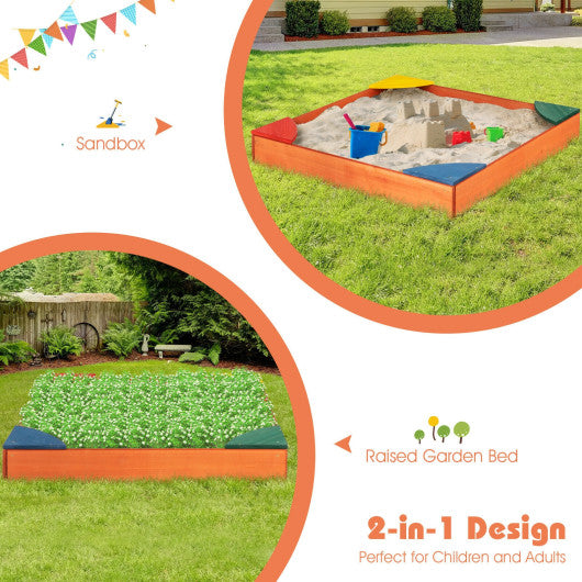 Kids Outdoor Wooden Backyard Sandbox with Built-in Corner Seating