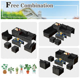 8 Pieces Patio Rattan Storage Table Furniture Set-Black