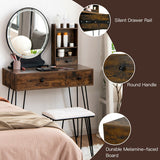 Vanity Table Set with Lighted Mirror and Cushion Stool-Brown