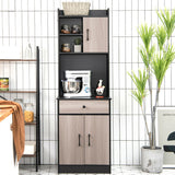 3-Door 71 Inch Kitchen Buffet Pantry Storage Cabinet with Hutch and Adjustable Shelf-Black