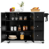 Rolling Kitchen Island with Stainless Steel Countertop and 3 Drawers-Black