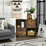 Mobile Filing Cabinet with Lateral Printer Stand and Storage Shelves-Brown