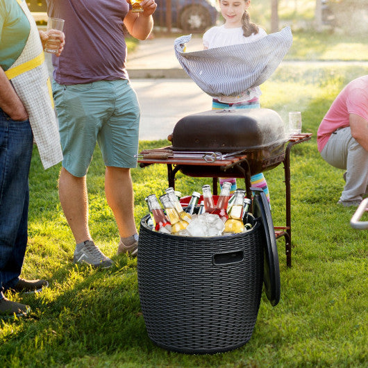 9.5 Gallon 4-in-1 Patio Rattan Cool Bar Cocktail Table Side Table-Black