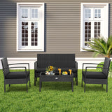 4 Pieces Patio Rattan Furniture Set with Cushion